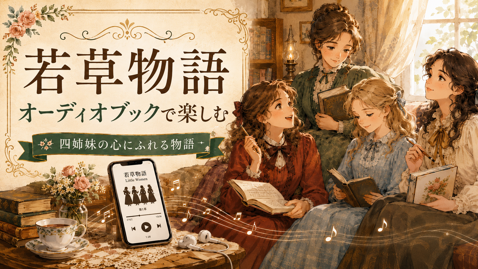 若草物語をオーディオブックで楽しむ四姉妹のアイキャッチ画像